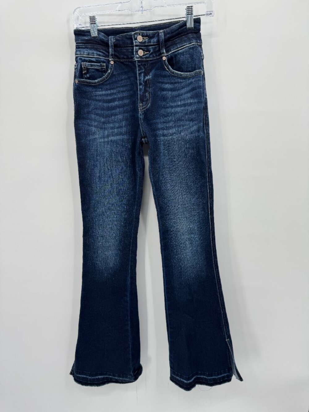 KanCan Curvy High Rise Flare Side Slit Raw Hem Jeans Size 3/25 (32" Inseam)